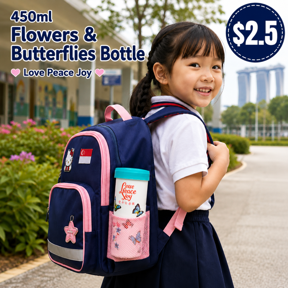 450ml Flowers & Butterflies Bottle -Love Peace Joy 彩蝶花随心杯 -爱平安喜乐
