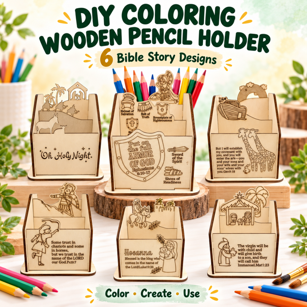【2 Designs】DIY Color Filled Wooden Pencil Holder 填色木制笔筒