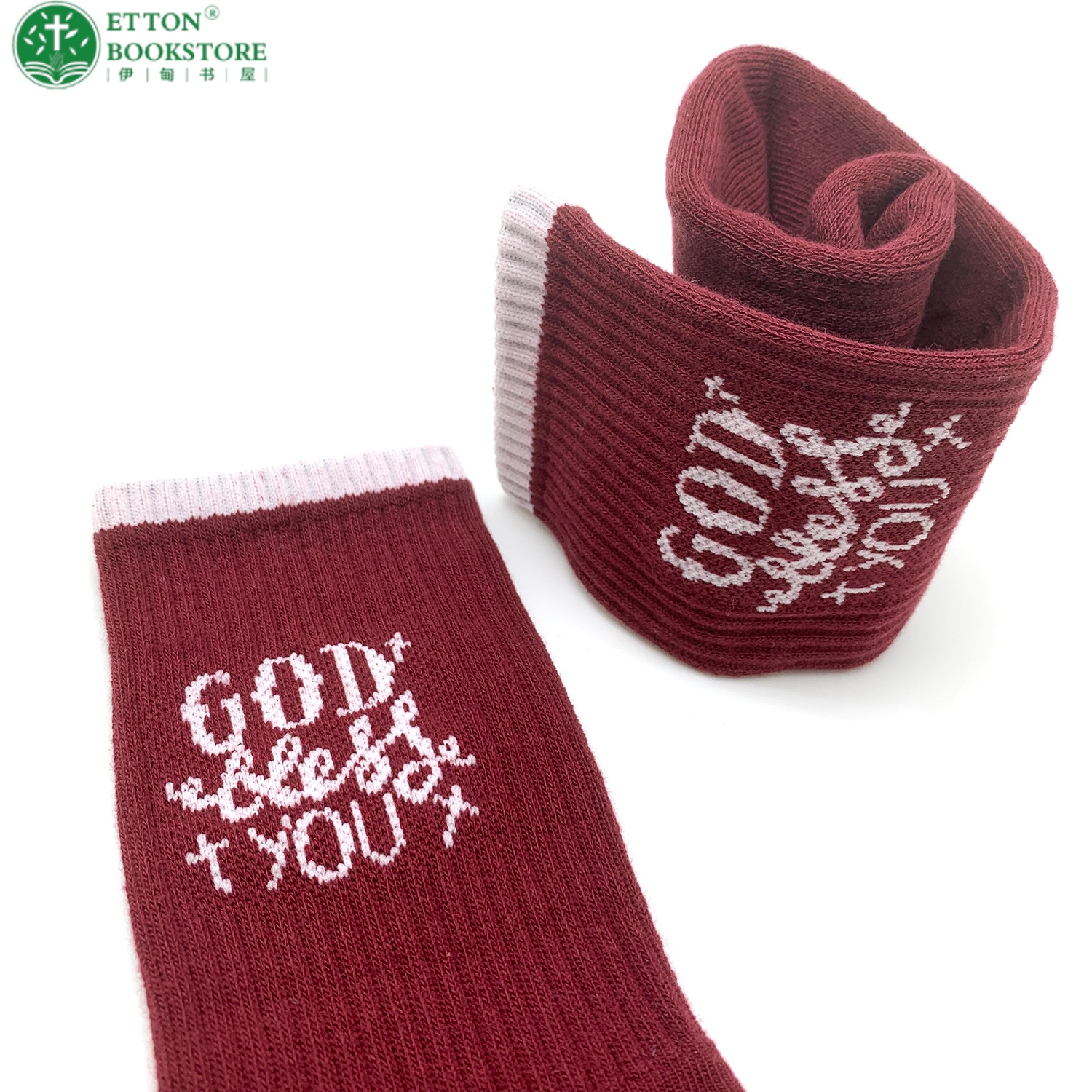Unisex Men Women Crew Soft Moisture-wicking Sock 福音袜 - God bless you - Red