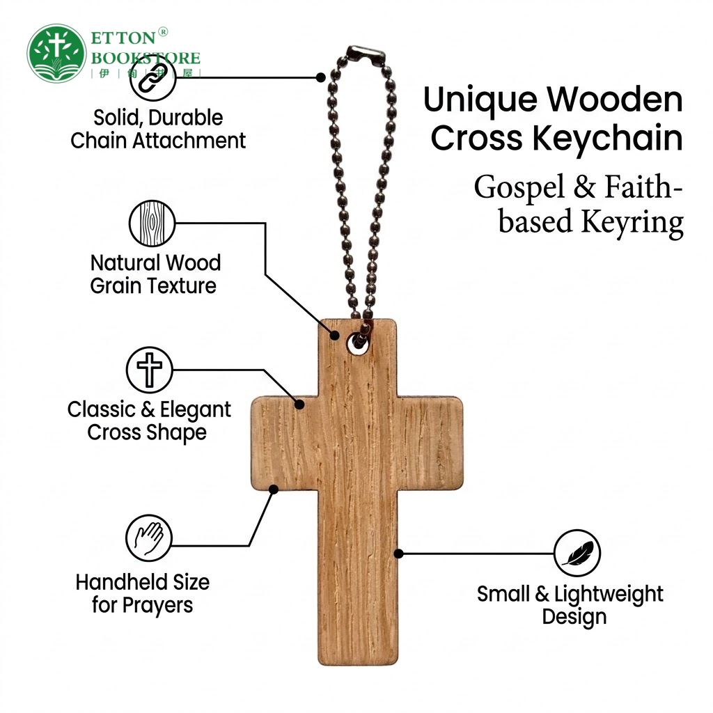 Unique Oak Veneer Ultra-thin Cross Keychain 十字架橡木包挂饰 - Image 3