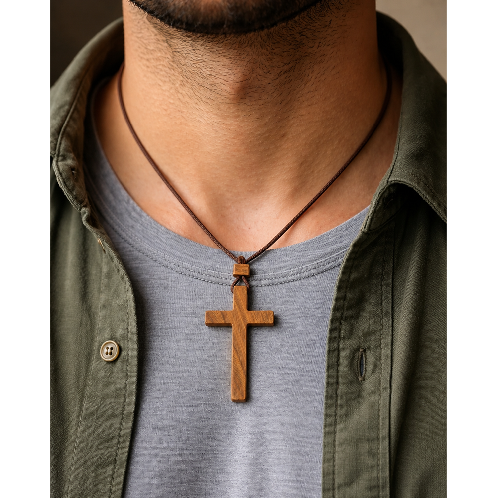 Wooden Cross Necklace – Initial Heart -Green Sandalwood YSJ71507