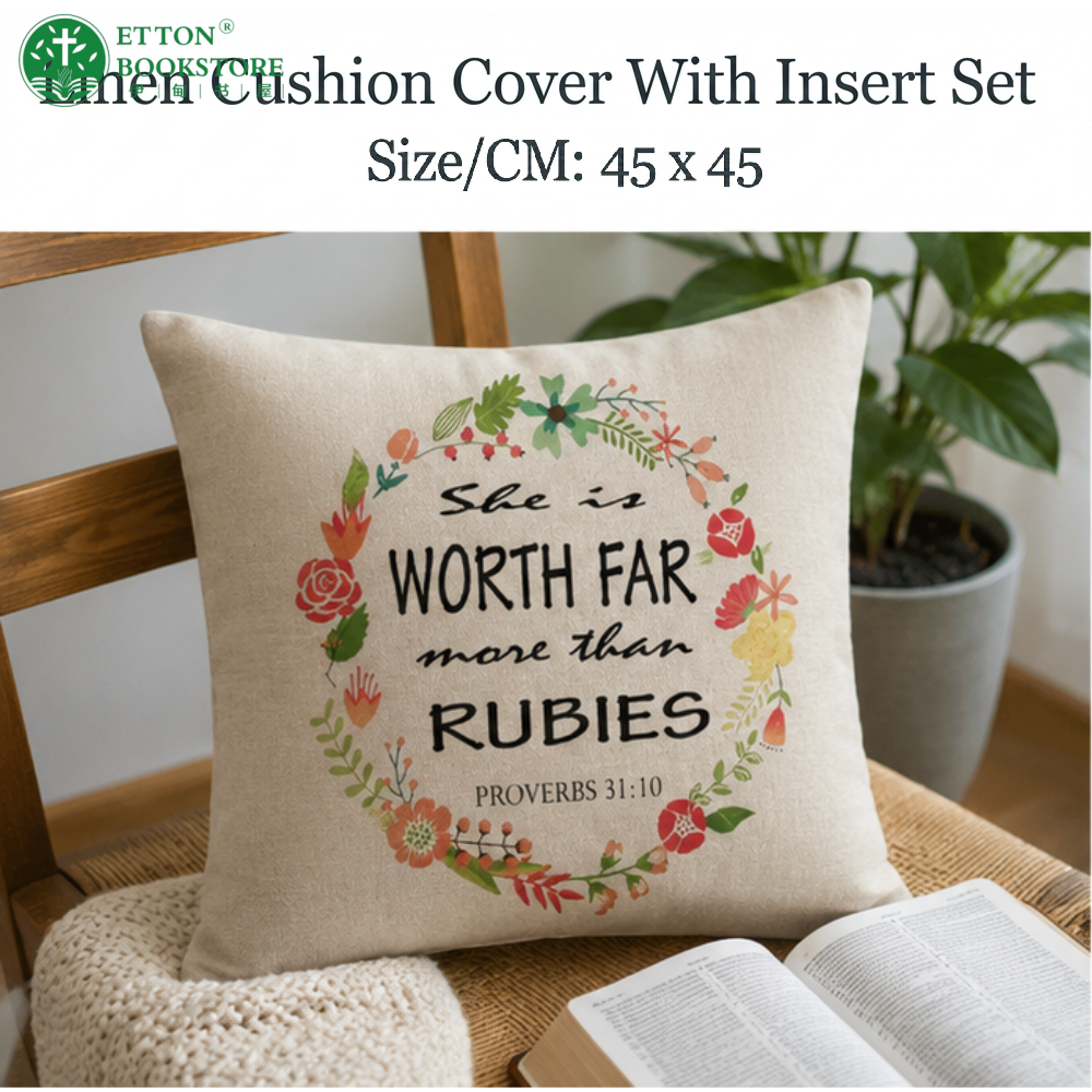 【Pre-order】45x45cm Linen Cushion Cover With Insert Set -She Is Worth Far More Than Rubies - Proverbs 31:10