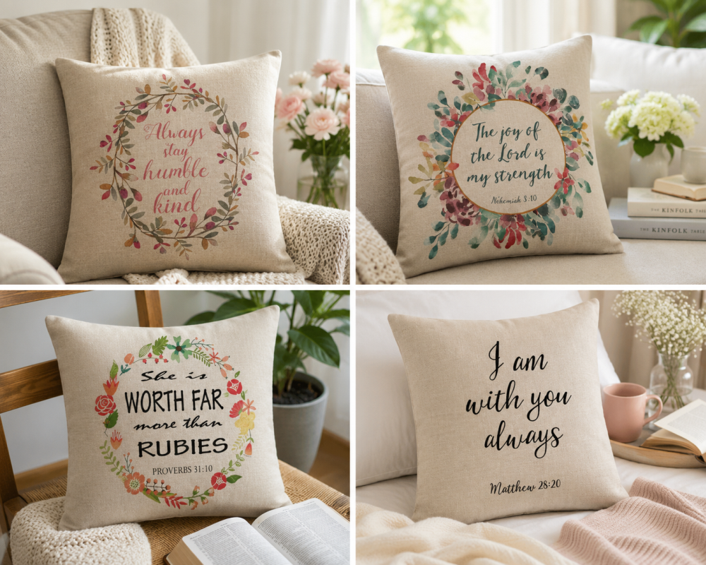 【Pre-order】45x45cm Linen Cushion Cover With Insert Set -The Joy Of The Lord Is My Strength - Image 7