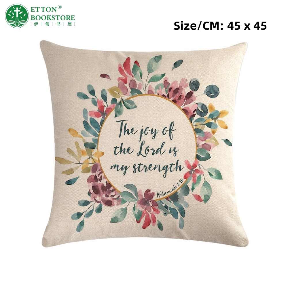 【Pre-order】45x45cm Linen Cushion Cover With Insert Set -The Joy Of The Lord Is My Strength - Image 3