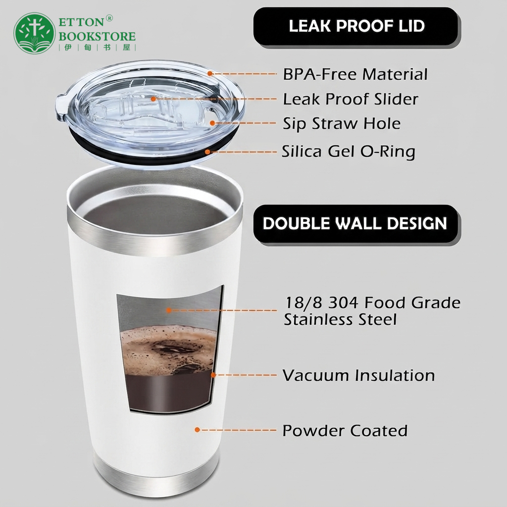 600ml Travel Mug -Be Strong and Courageous. Joshua 1:9 手持商务杯 - Image 6
