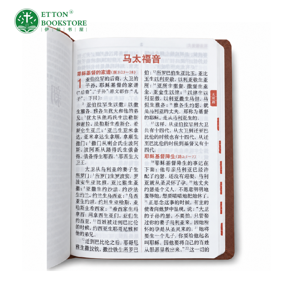 【和合本】25K棕色皮革双色大字版圣经 | 简体字 | 白边拇指索引 | 神版 - Image 4